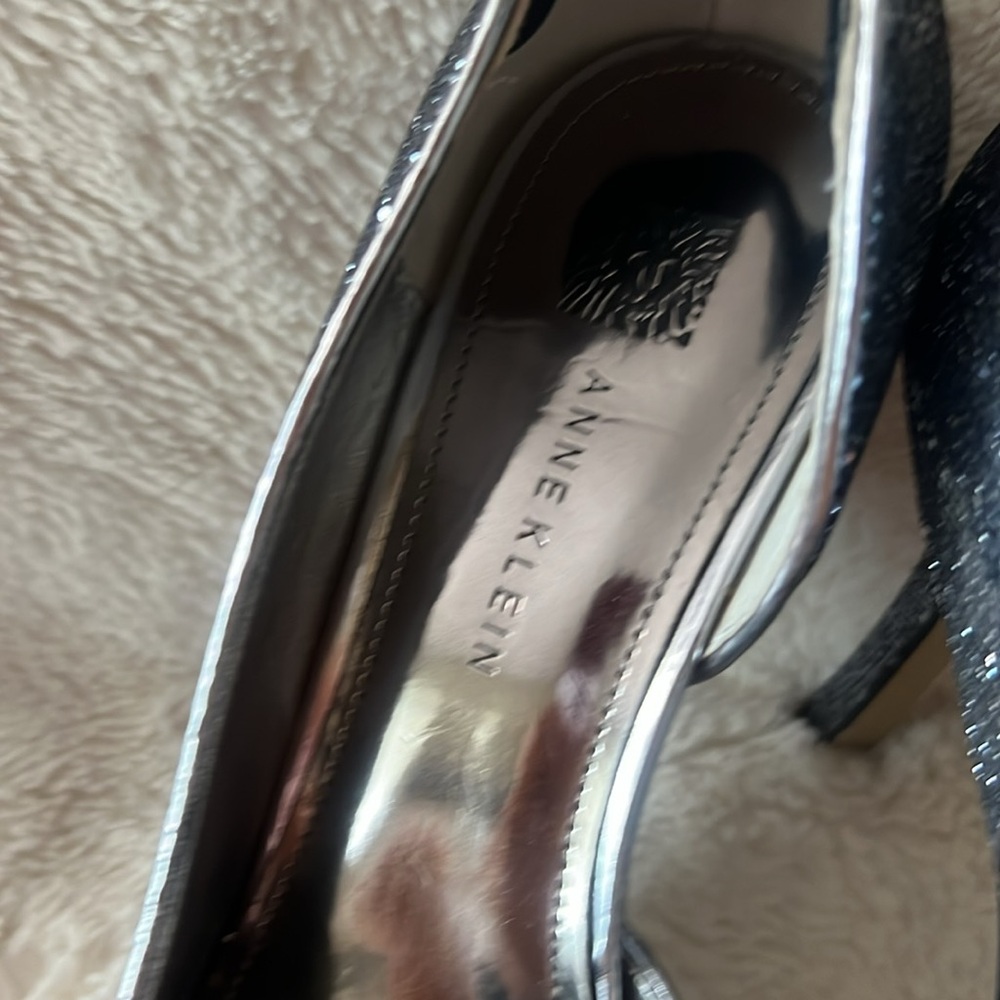 Anne Klein Pewter Sequined Heels. - Picture 3 of 8